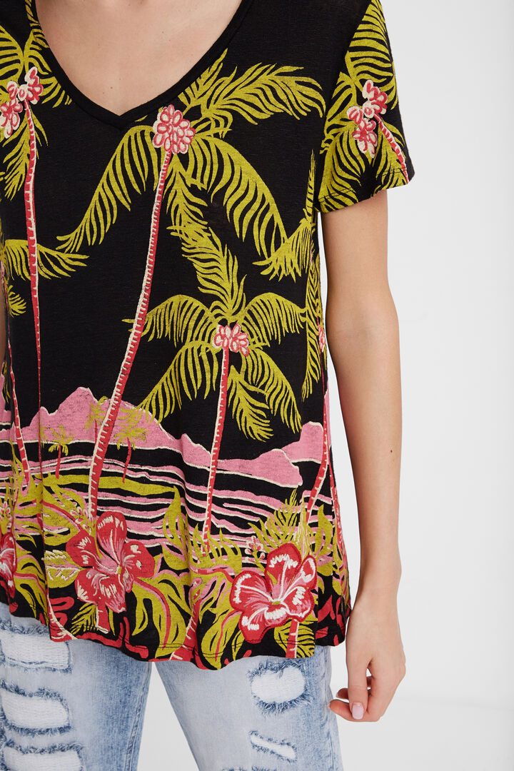 Hawaiian design linen T-shirt | Desigual