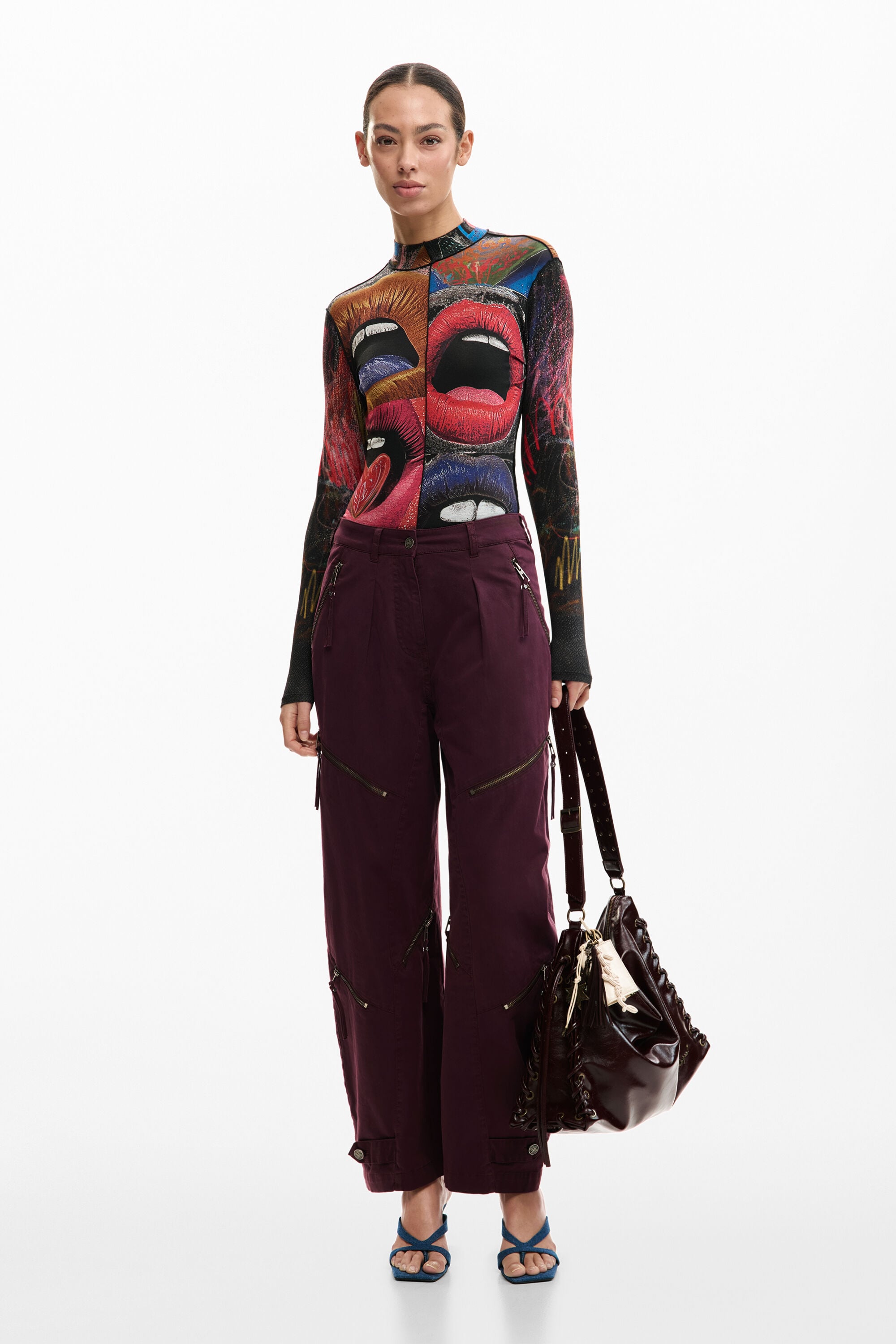 Desigual, Tie-Dye-Hose mit Reißverschlüssen, Damen, Baumwolle, Rot, 42