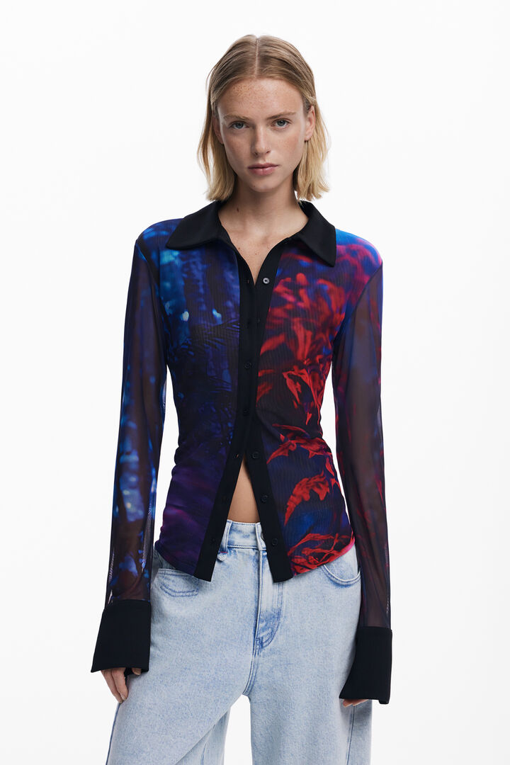 Buttoned chiffon T-shirt