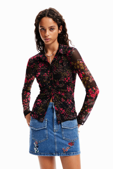Camisa frunzida tul floral | Desigual