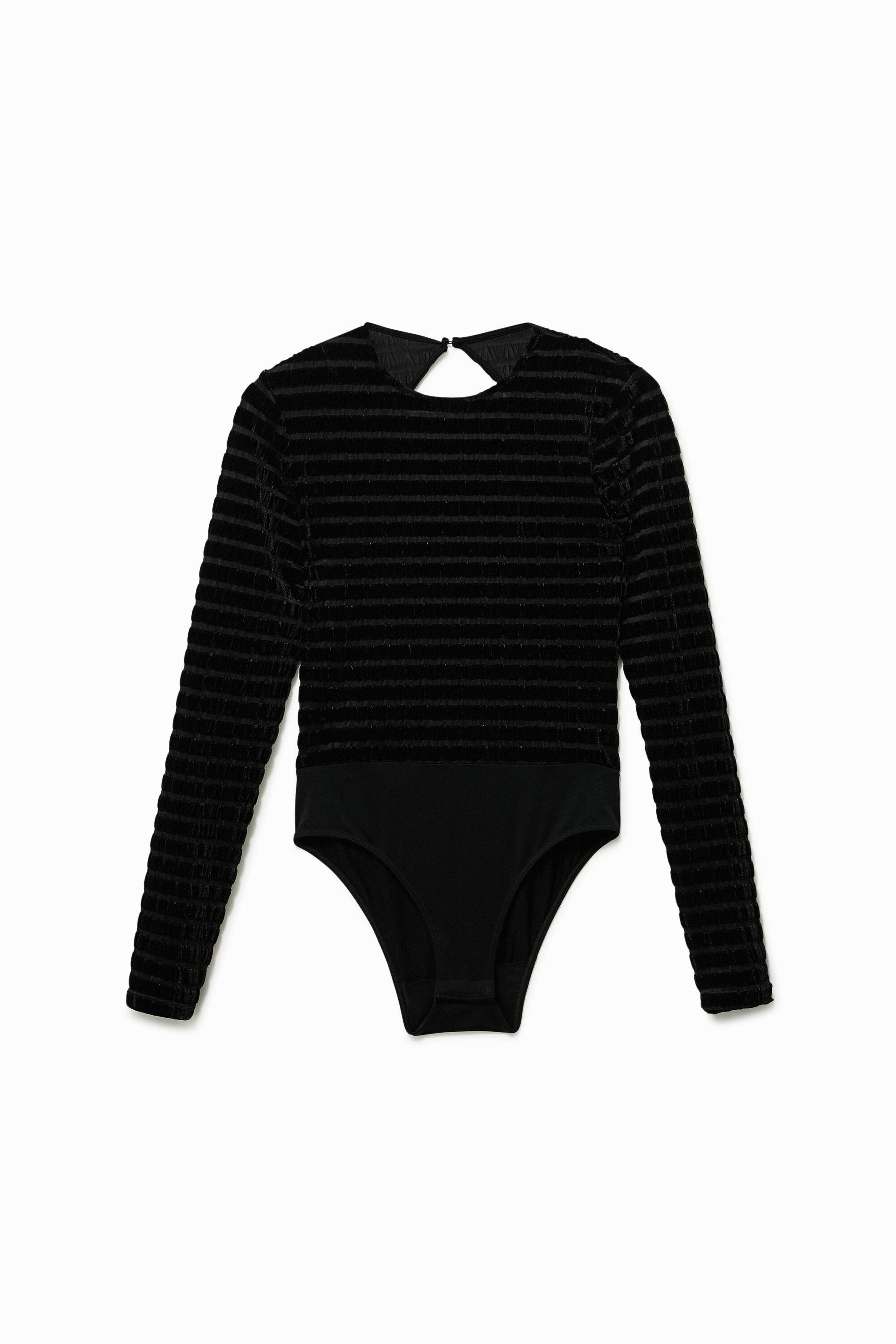 Desigual Velvety Striped Slim Bodysuit In Black