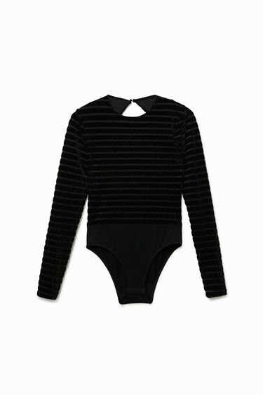 Velvety striped slim bodysuit | Desigual