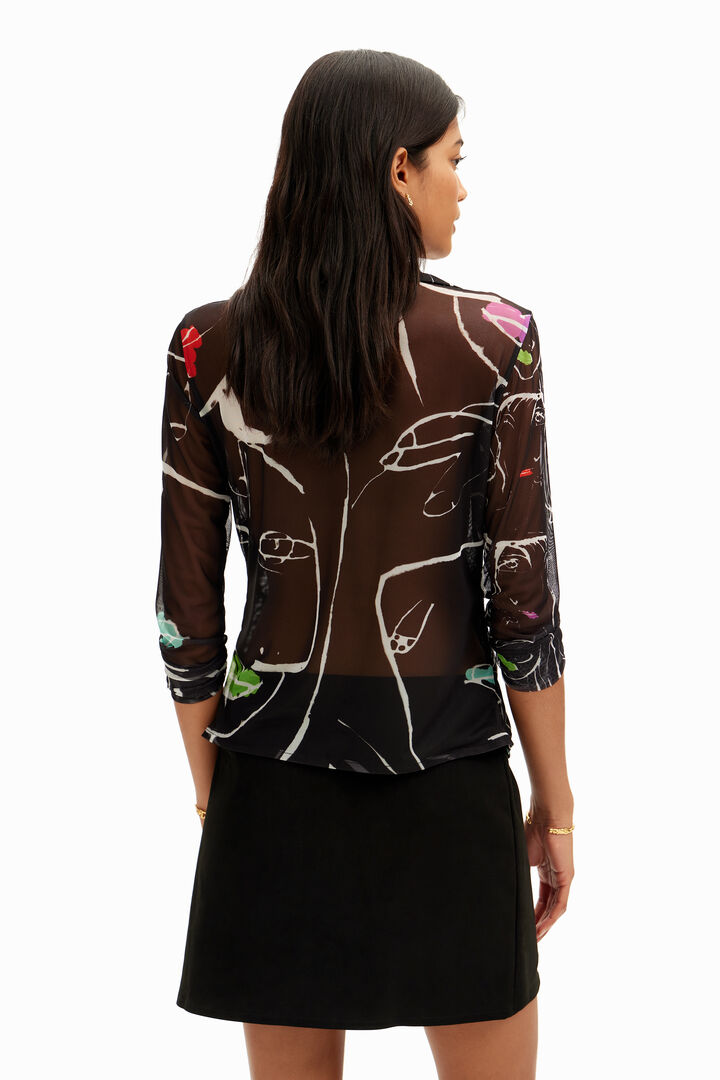 Arty faces ruched T-shirt | Desigual