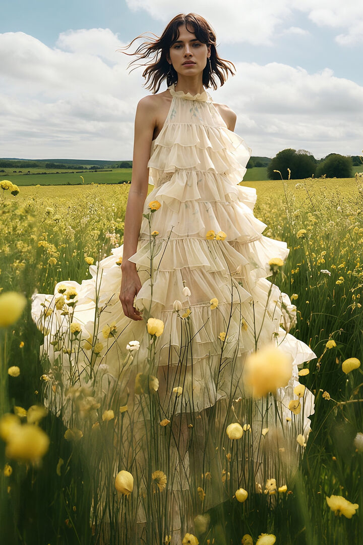 Long ruffled petal dress