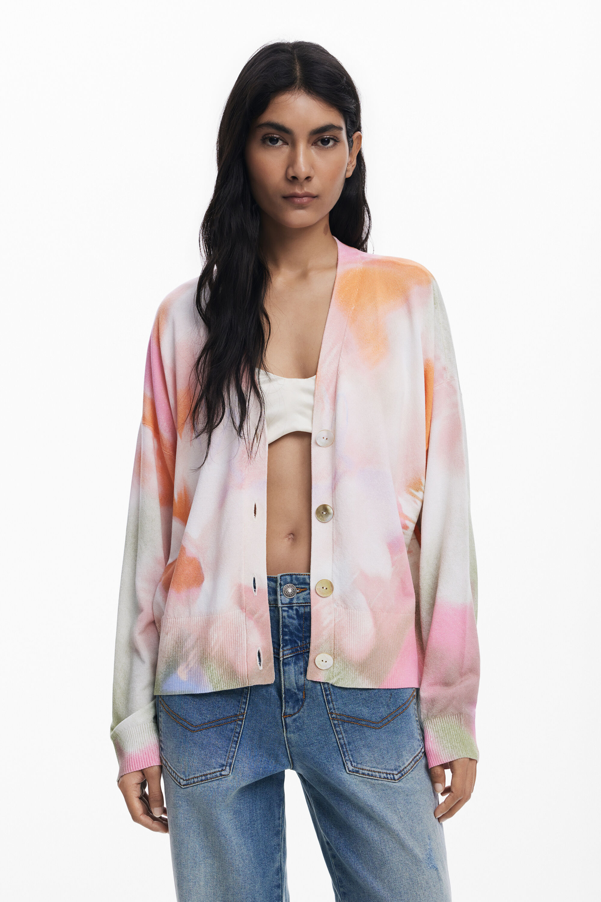 Tie-dye floral cardigan