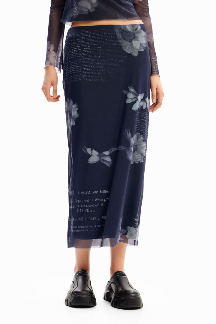 Tulle newspaper midi skirt | Desigual