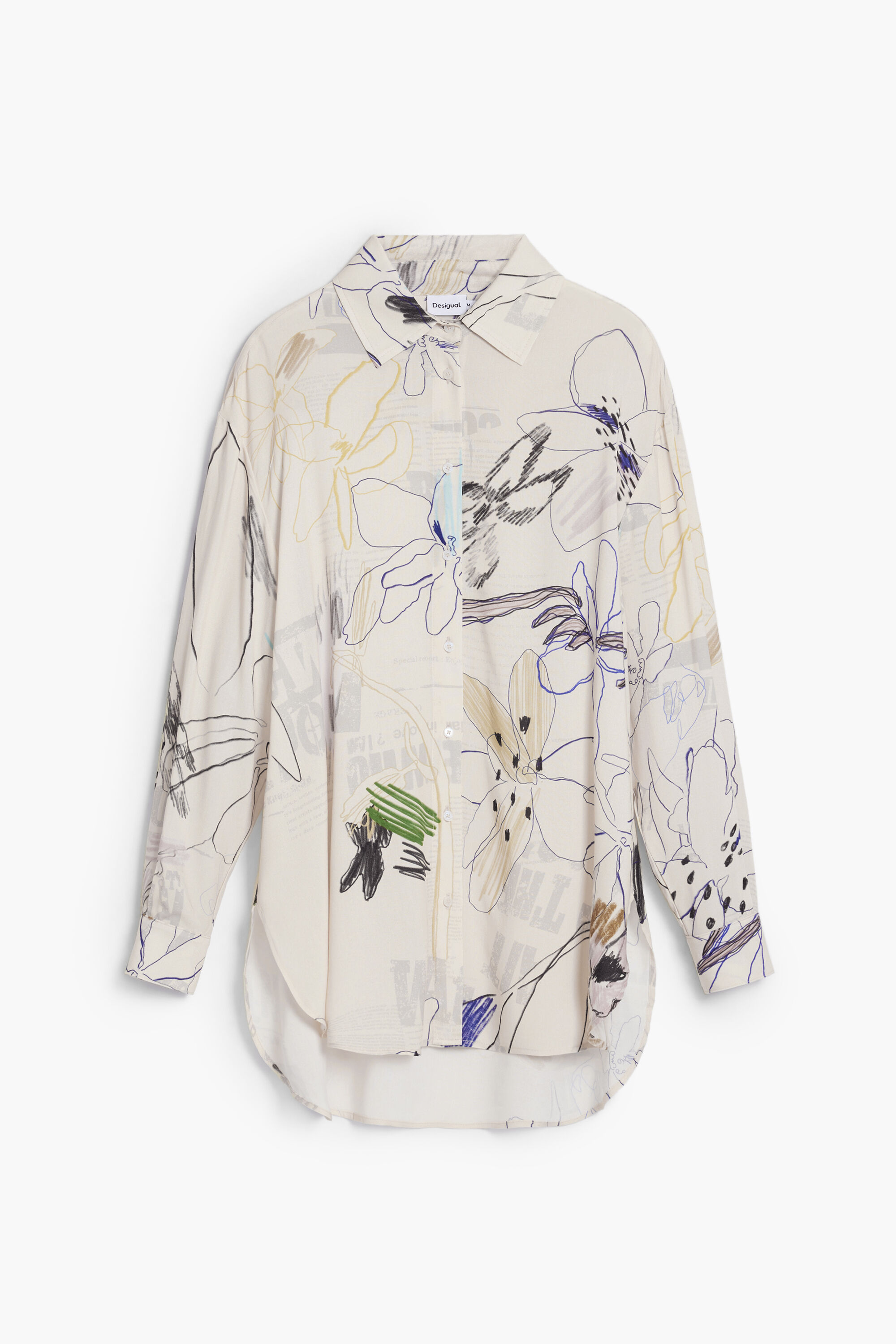 新品デシグアルDESIGUAL レディース コラージュ オーバーサイズ シャツ フラワーコラージュ風リラックスシャツ 25WWCW14