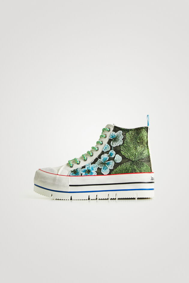 Embroidered patchwork high-top platform sneakers