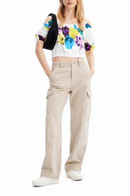 Blusa corta fruncido flores M.Christian Lacroix