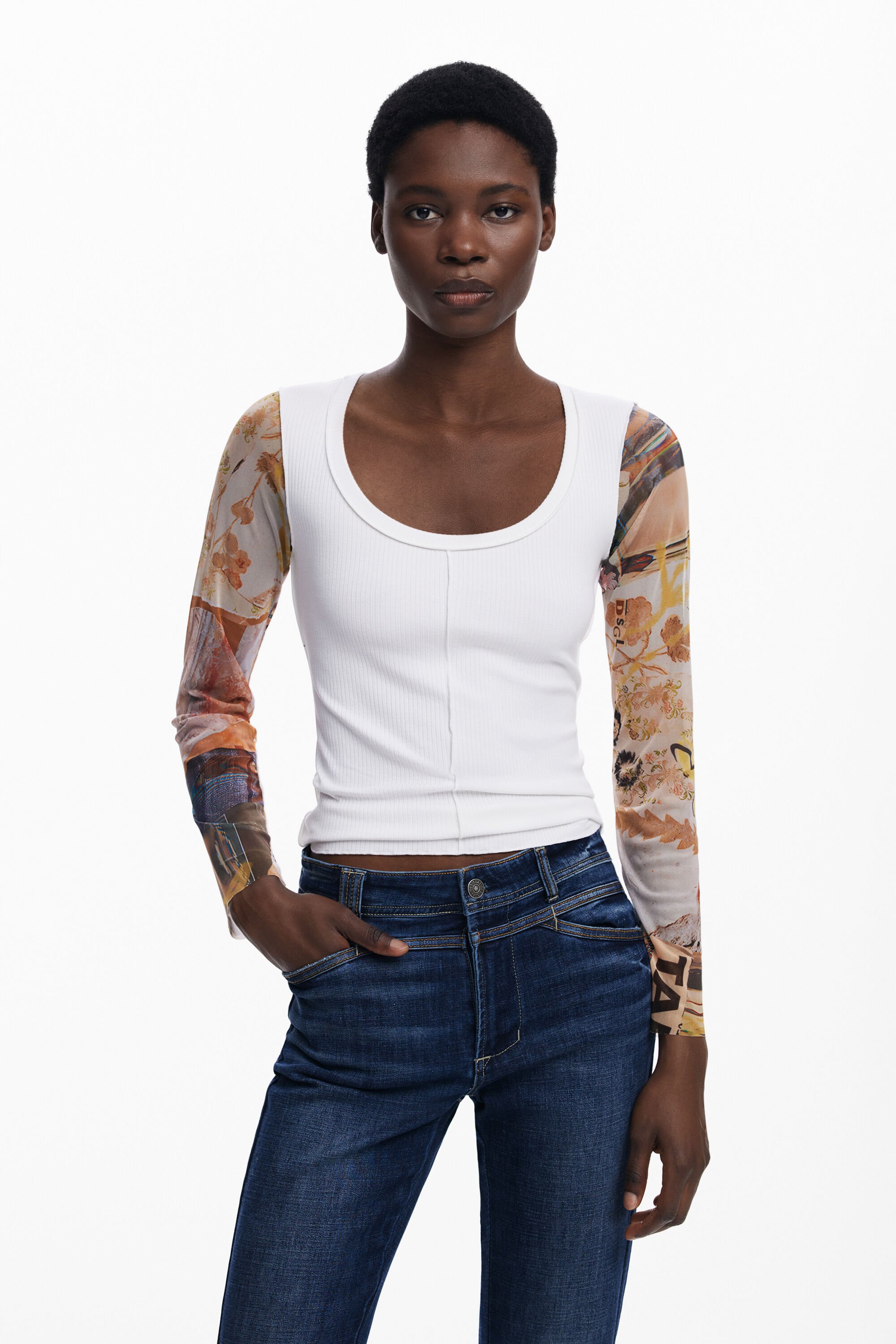 T-Shirt mit Chiffonärmeln