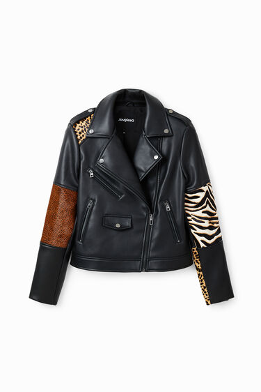 Cazadora biker piel patch | Desigual