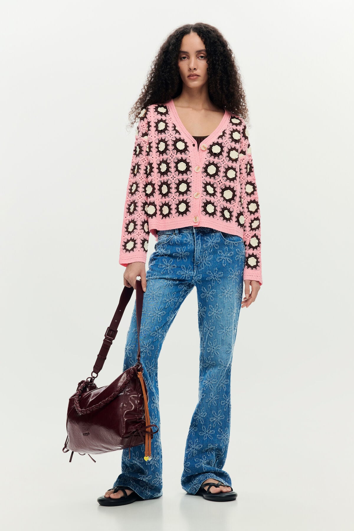 Pink crochet cardigan pink Women