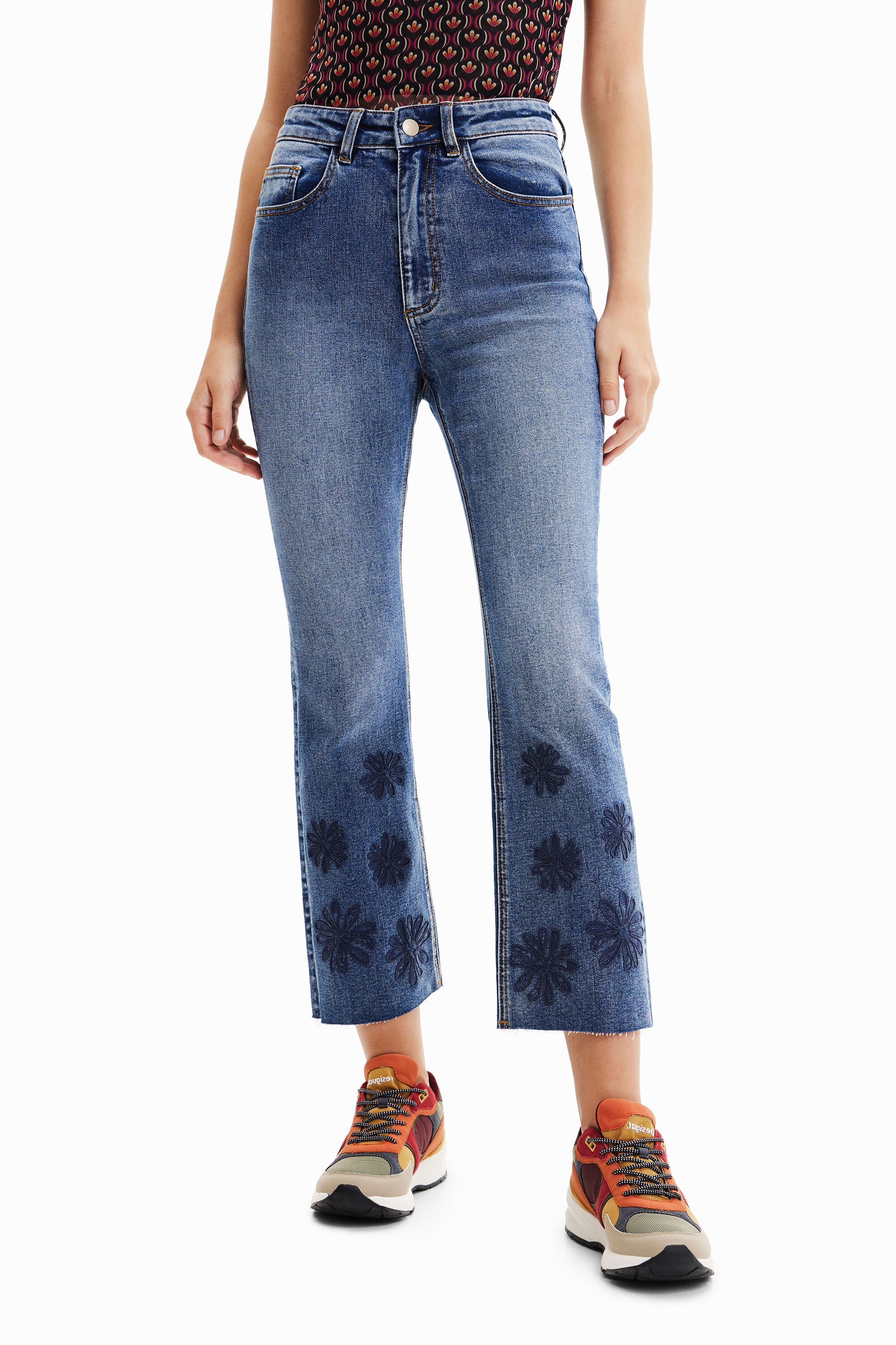 Embroidered cropped flare jeans Desigual