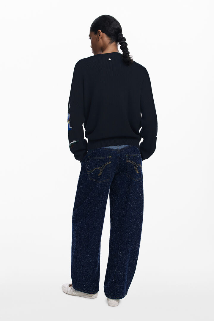 Pull jacquard à fleurs brodées | Desigual