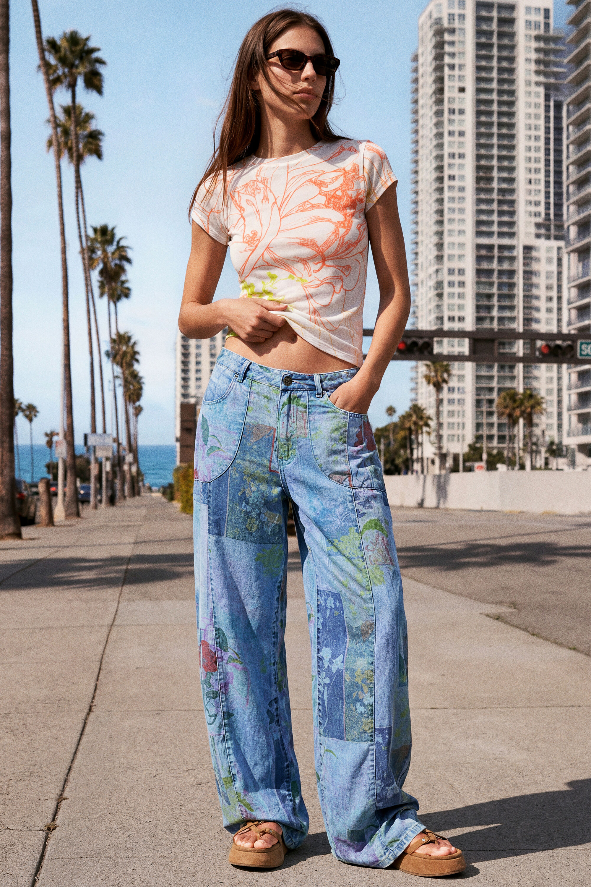 『 TEN DENIM TROUSERS BLUE S 』 Printed denim trousers blue Women's I Desigual.com