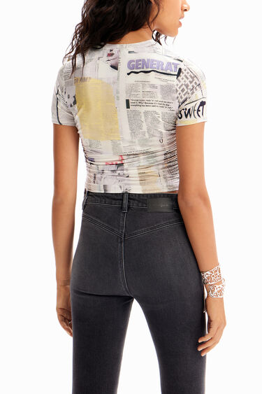 Slim gathered newspaper T-shirt | Desigual