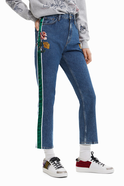 Straight cropped strip jeans