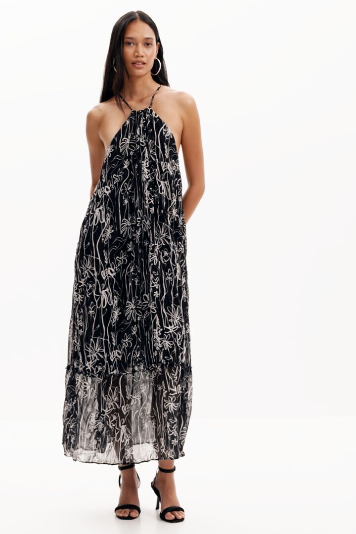 Halter dress with floral illustrations | Desigual