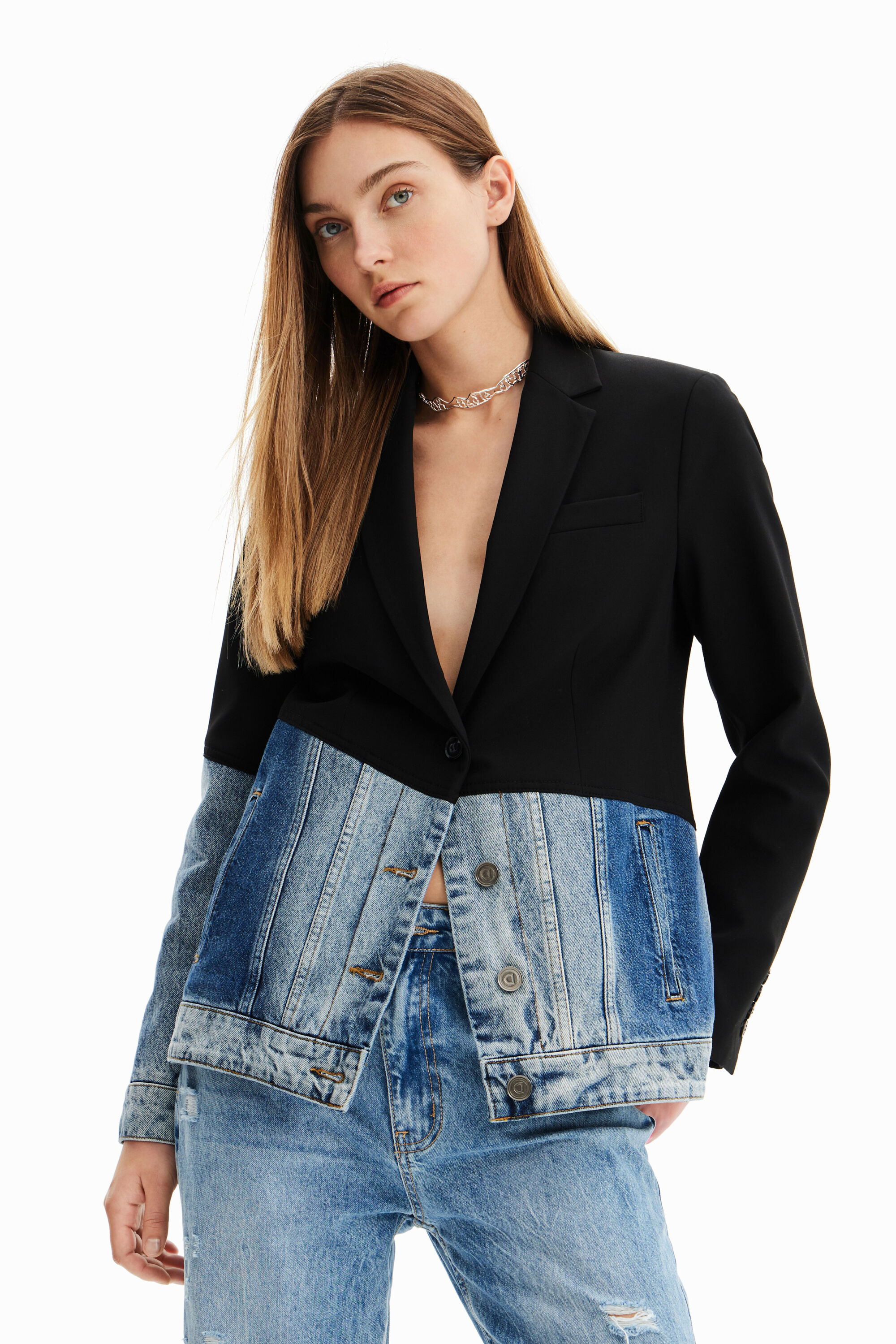 Desigual Blazer slim ibrido in doppio materiale