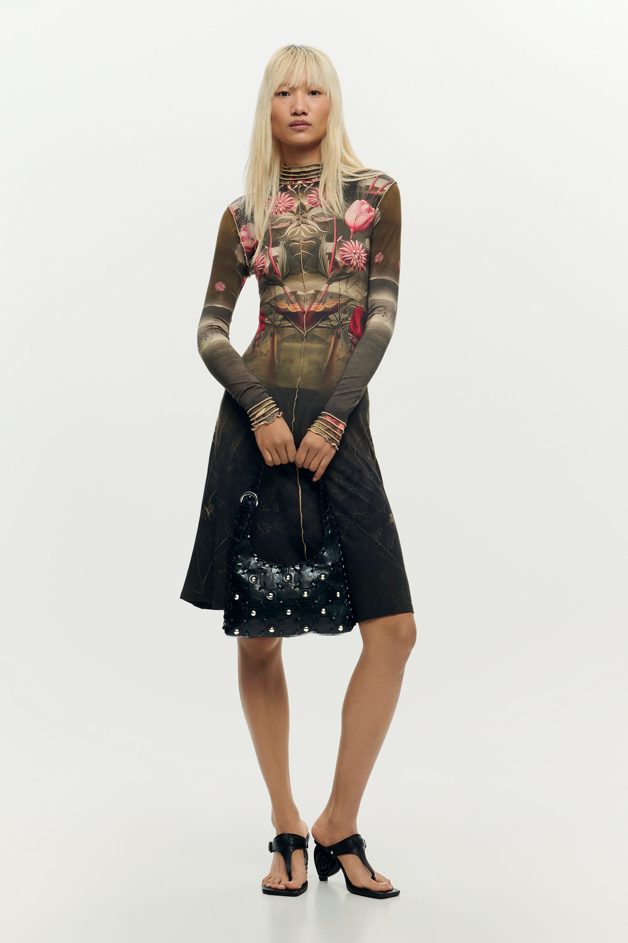 Desigual, Vestido Estampado Largo, Mujer, Viscosa, Negro