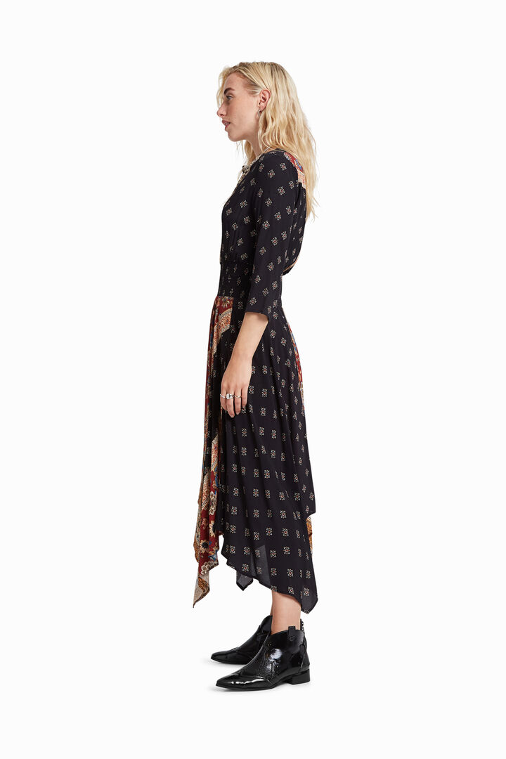 Long asymmetric patchwork dress | Desigual