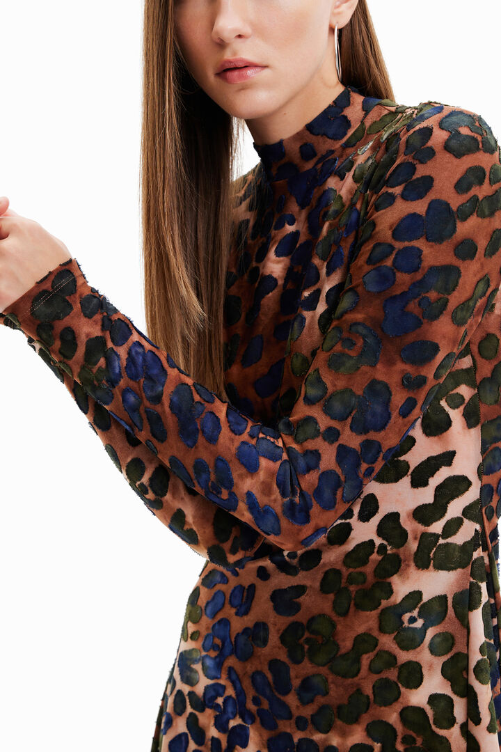 Short textured animal-print skater dress | Desigual