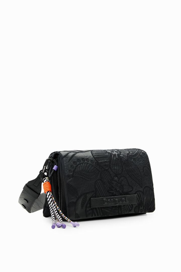 M embroidered floral crossbody bag