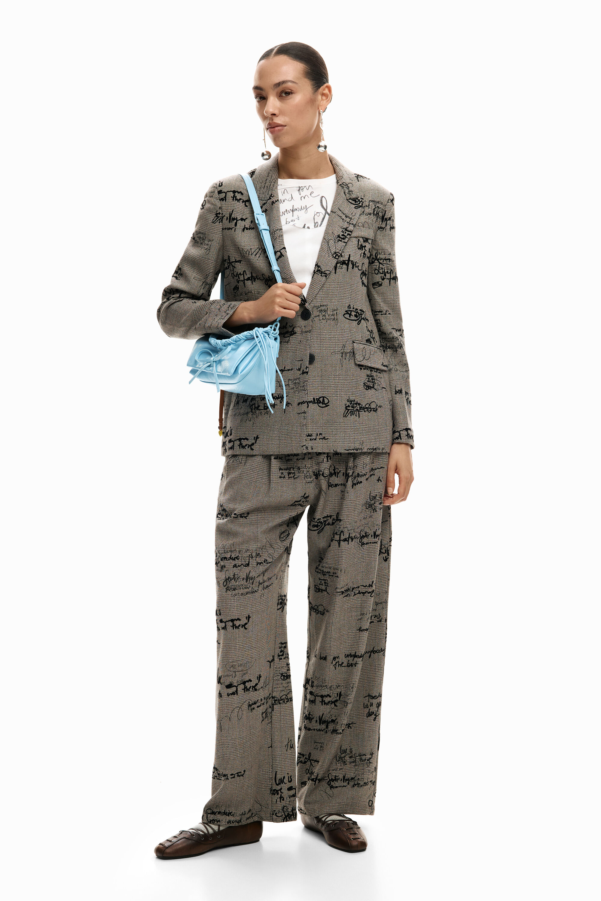 Desigual Broek met ruitjes en lettering - BLACK