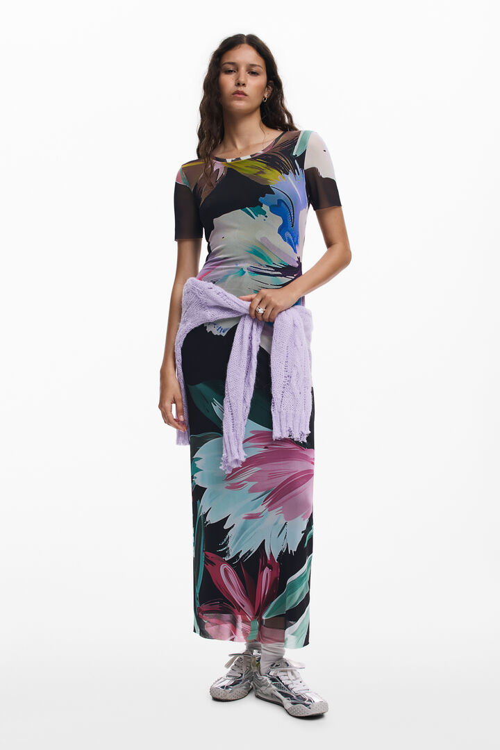 Figurbetontes Kleid mit Aquarellblumen | Desigual