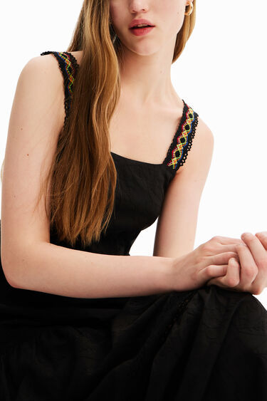 Vestit llarg tirants brodat | Desigual