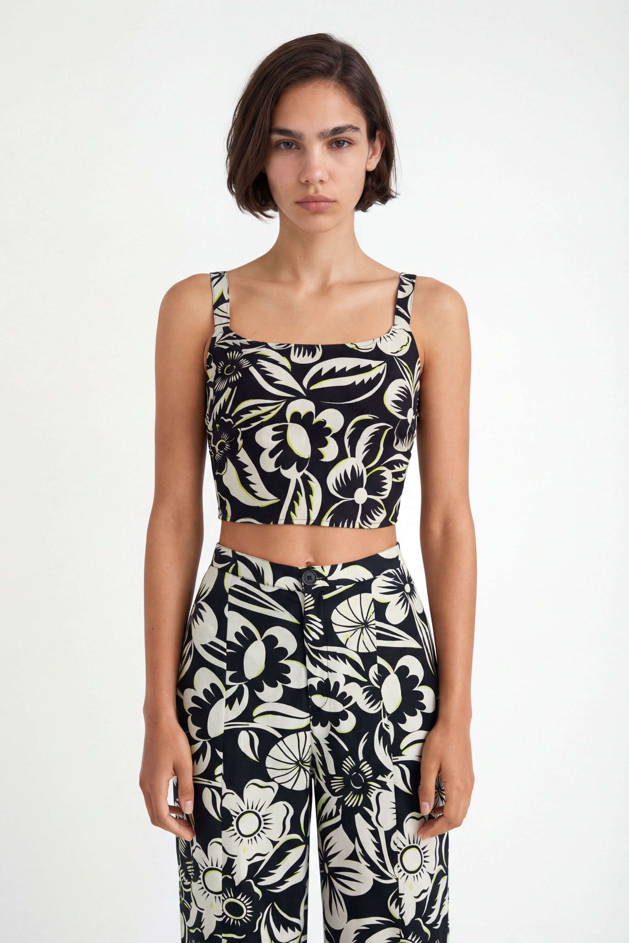 Desigual, Crop-Top Träger Blumen, Schwarz, S