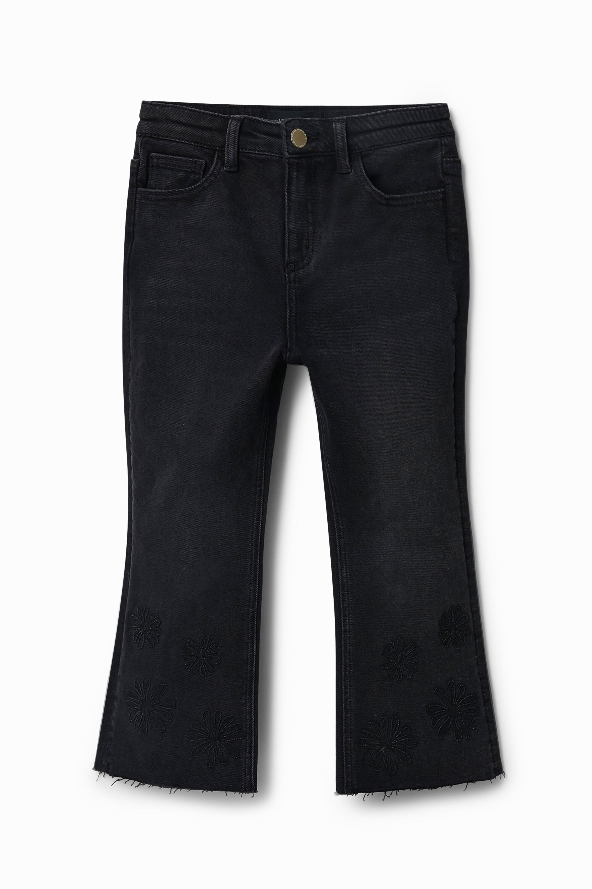 Desigual, Beflockte Jeans Flare Cropped, Schwarz, 5/6