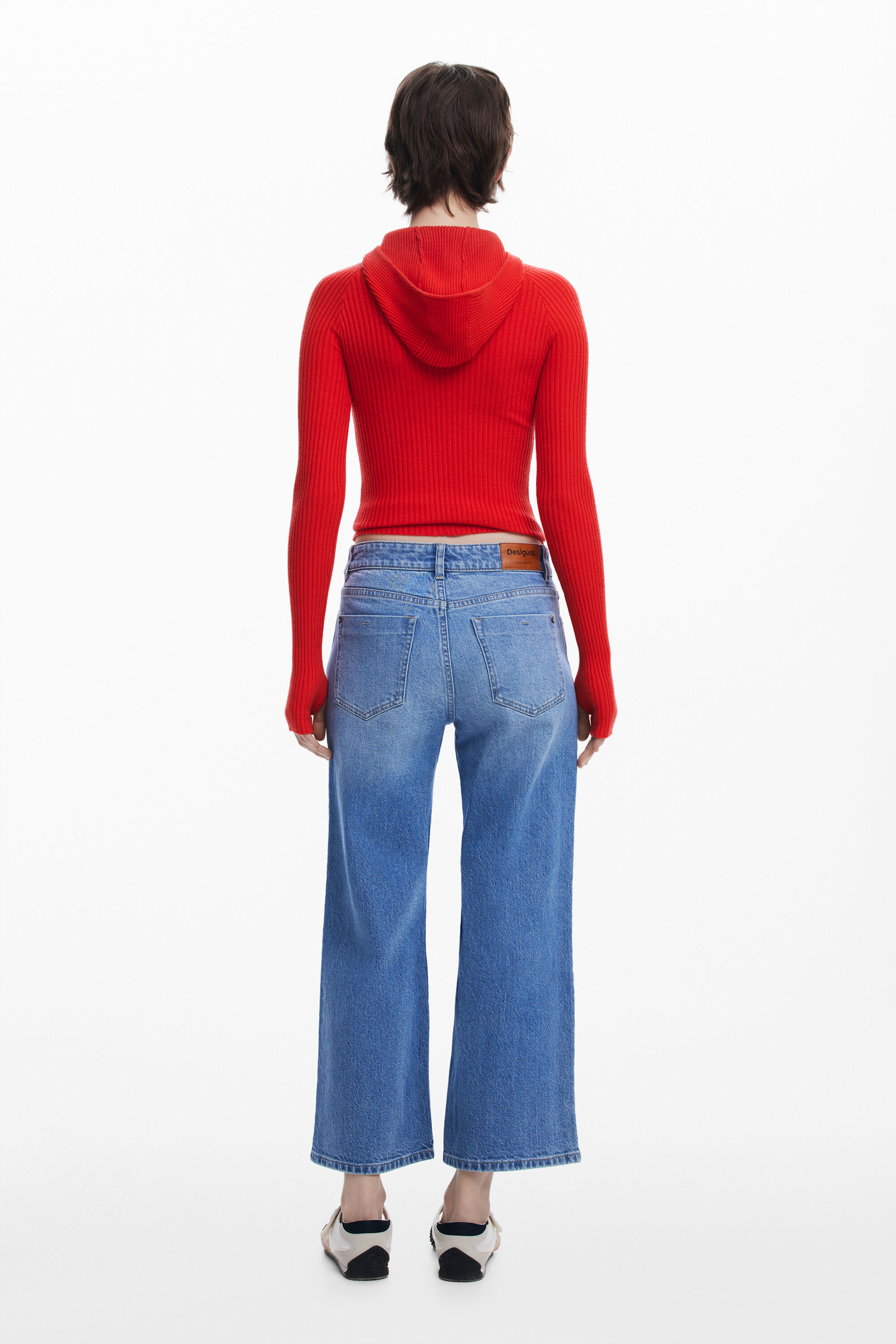 Desigual Embroidered Patch Crop Straight Leg Jeans In Blue