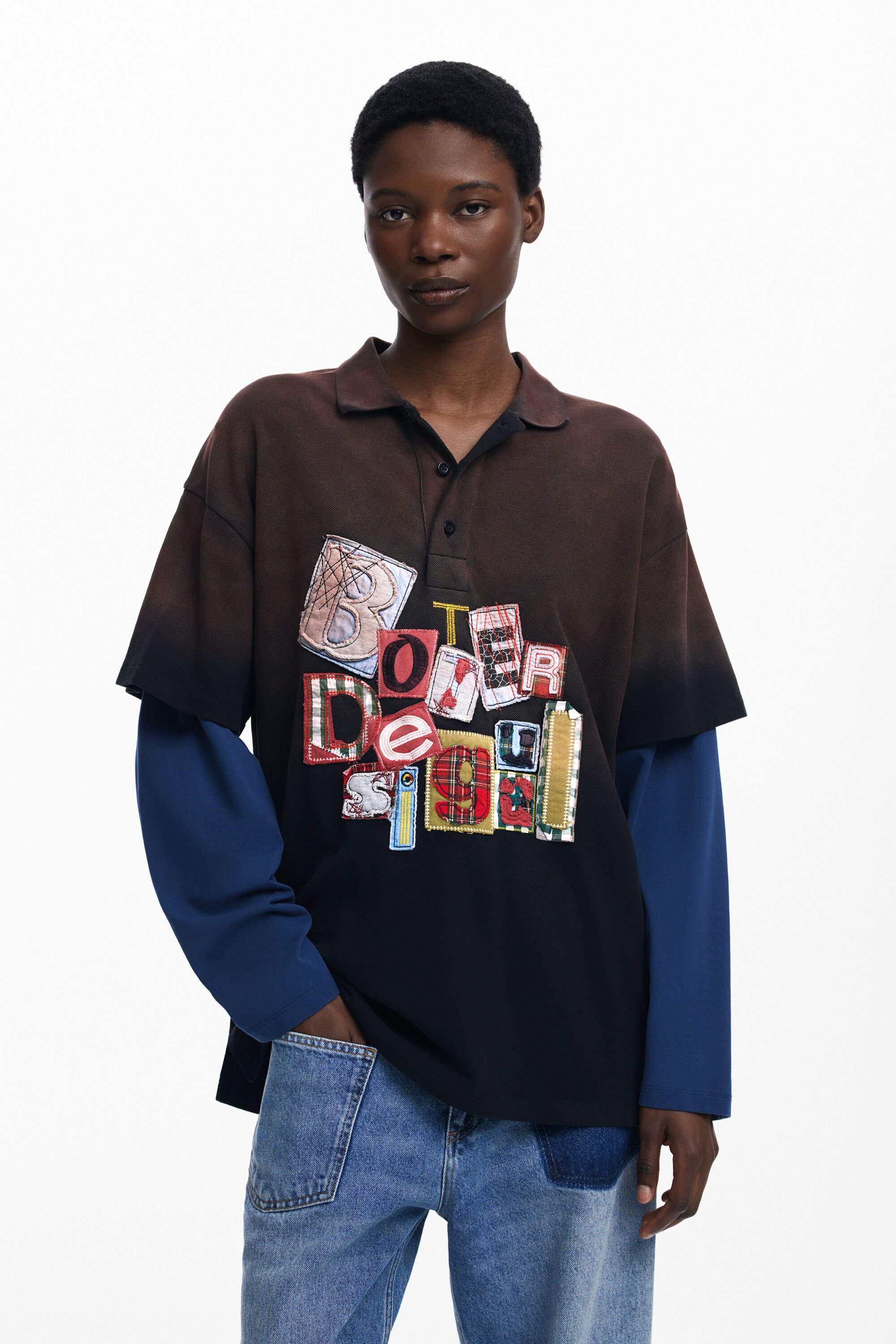 Dubbel T shirt met patchmouwen Botter