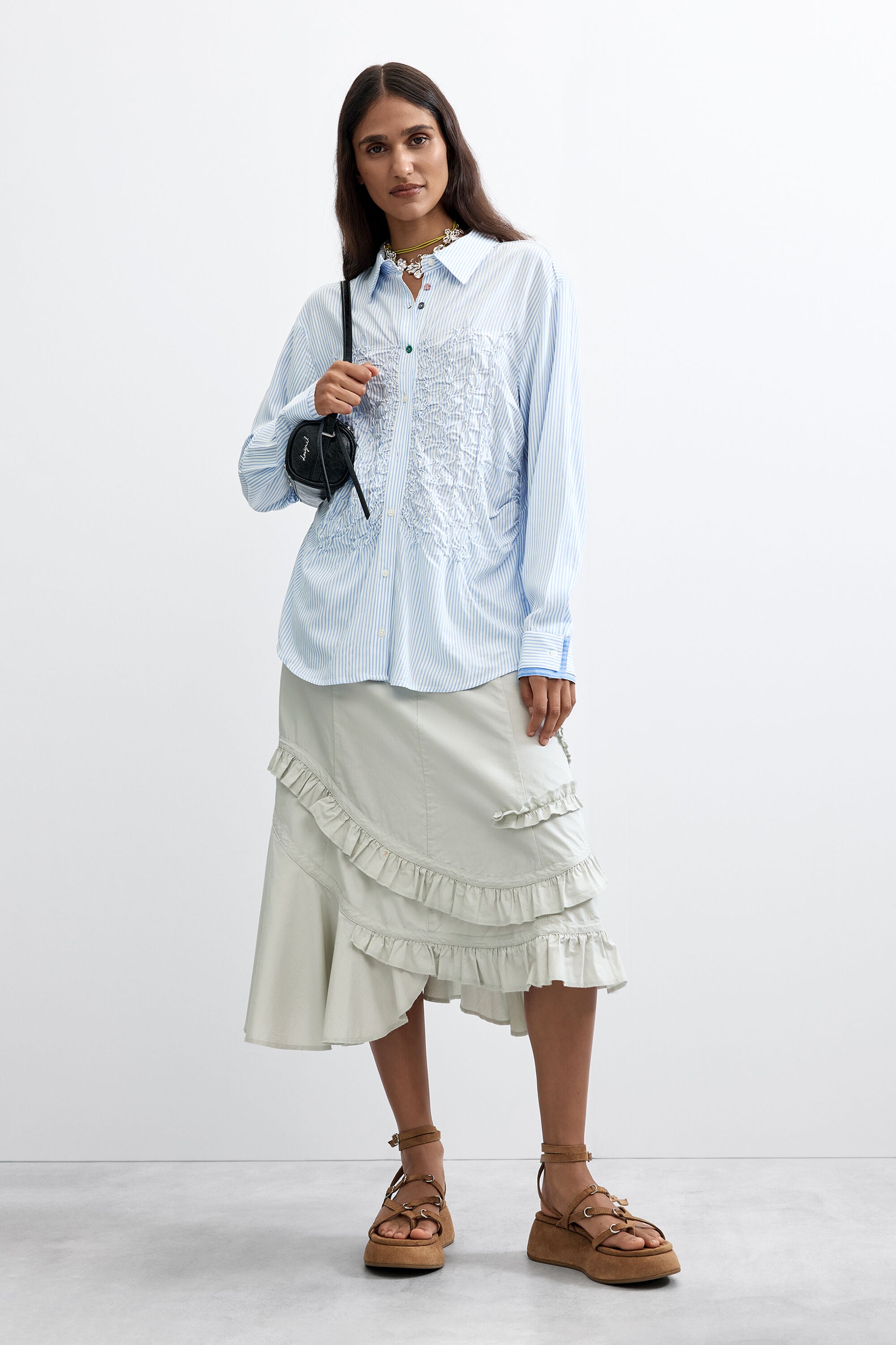 Camisa rayas larga, Mujer, Viscosa, Azul,