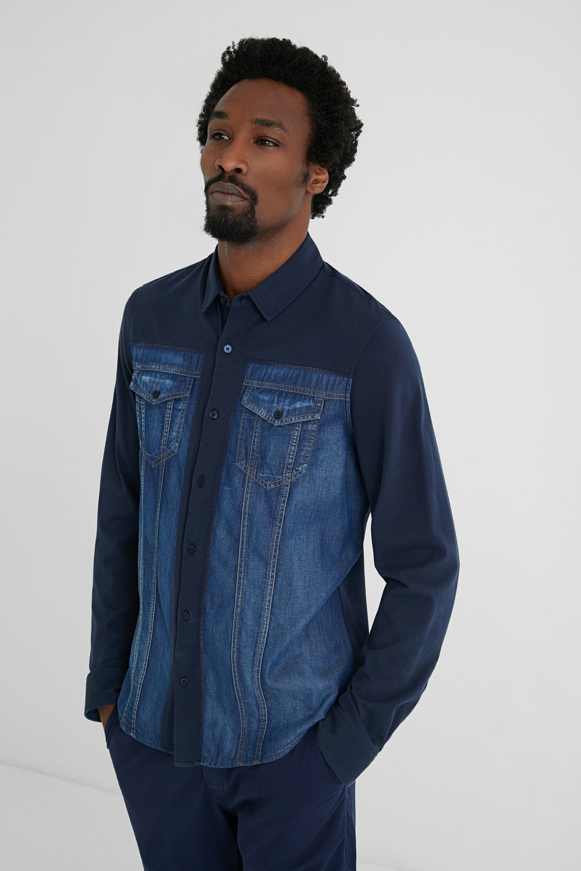 2XL Desigual CAM JEFFREY Dark Blue Regular Fit Shirt Size S XL XXL
