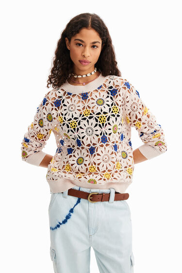Flower crochet pullover | Desigual