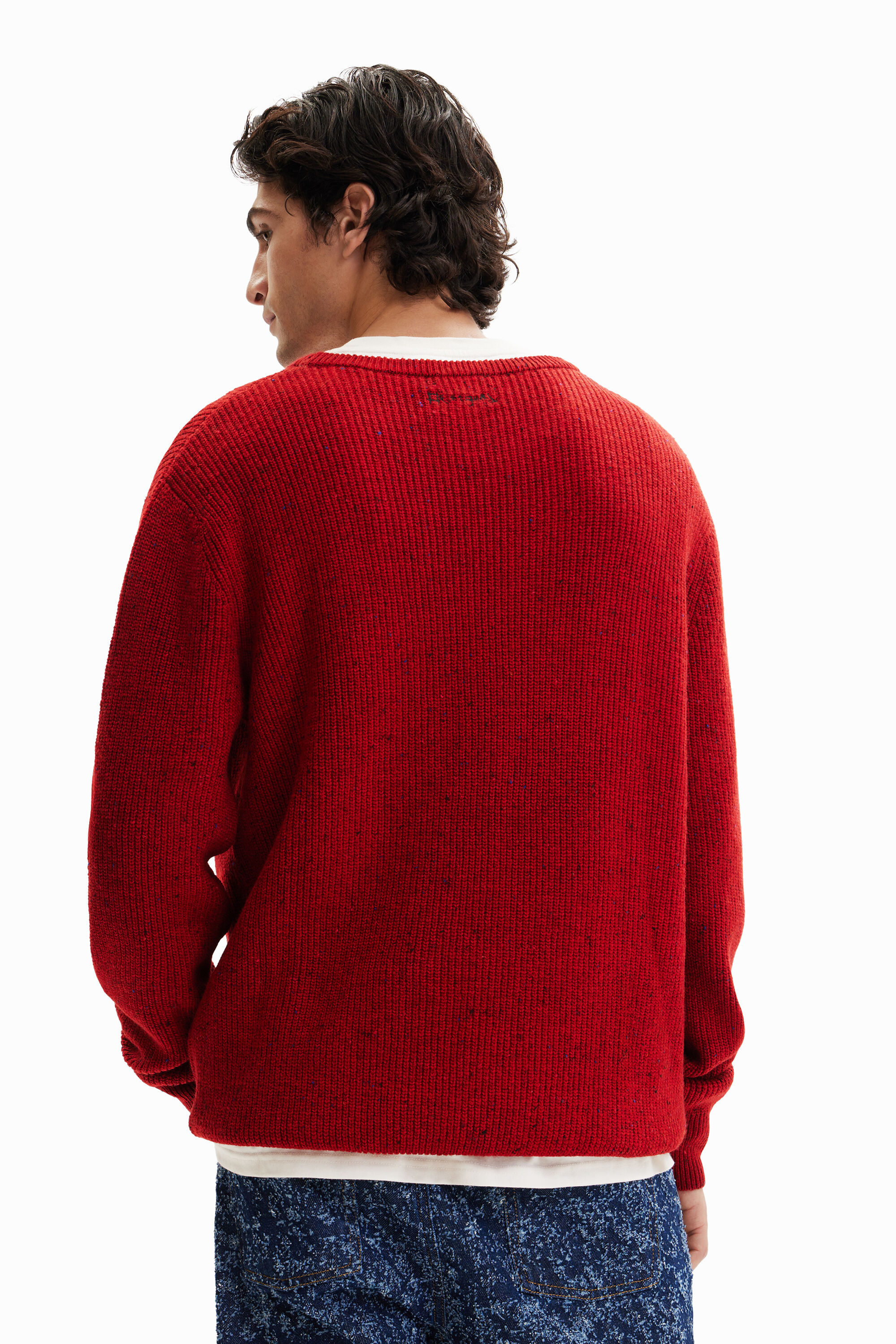 Shop Desigual Embroidered Ribbed Pullover In Red