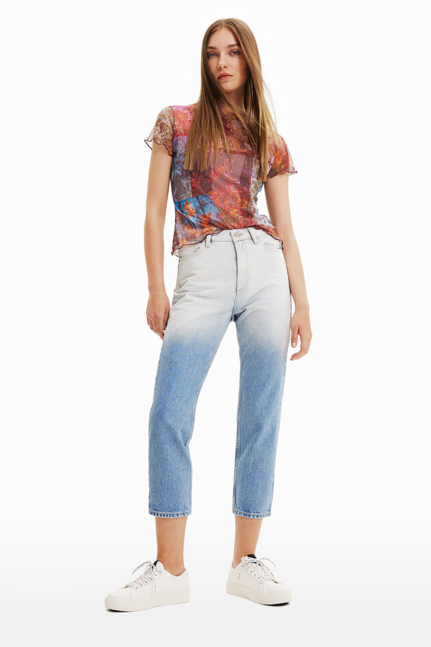 Jeans Straight Cropped Farbverlauf