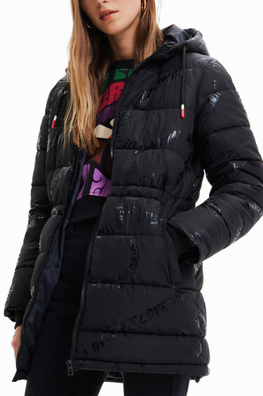 Padded long coat with text | Desigual