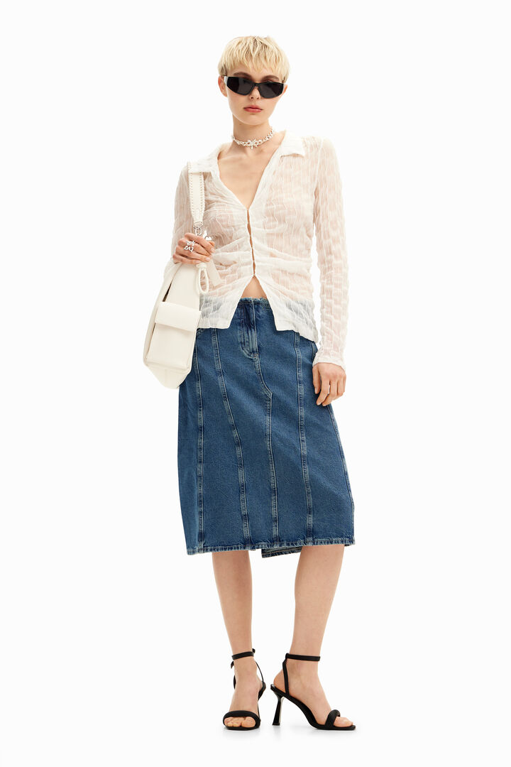 Falda midi, denim efecto rayado | Desigual