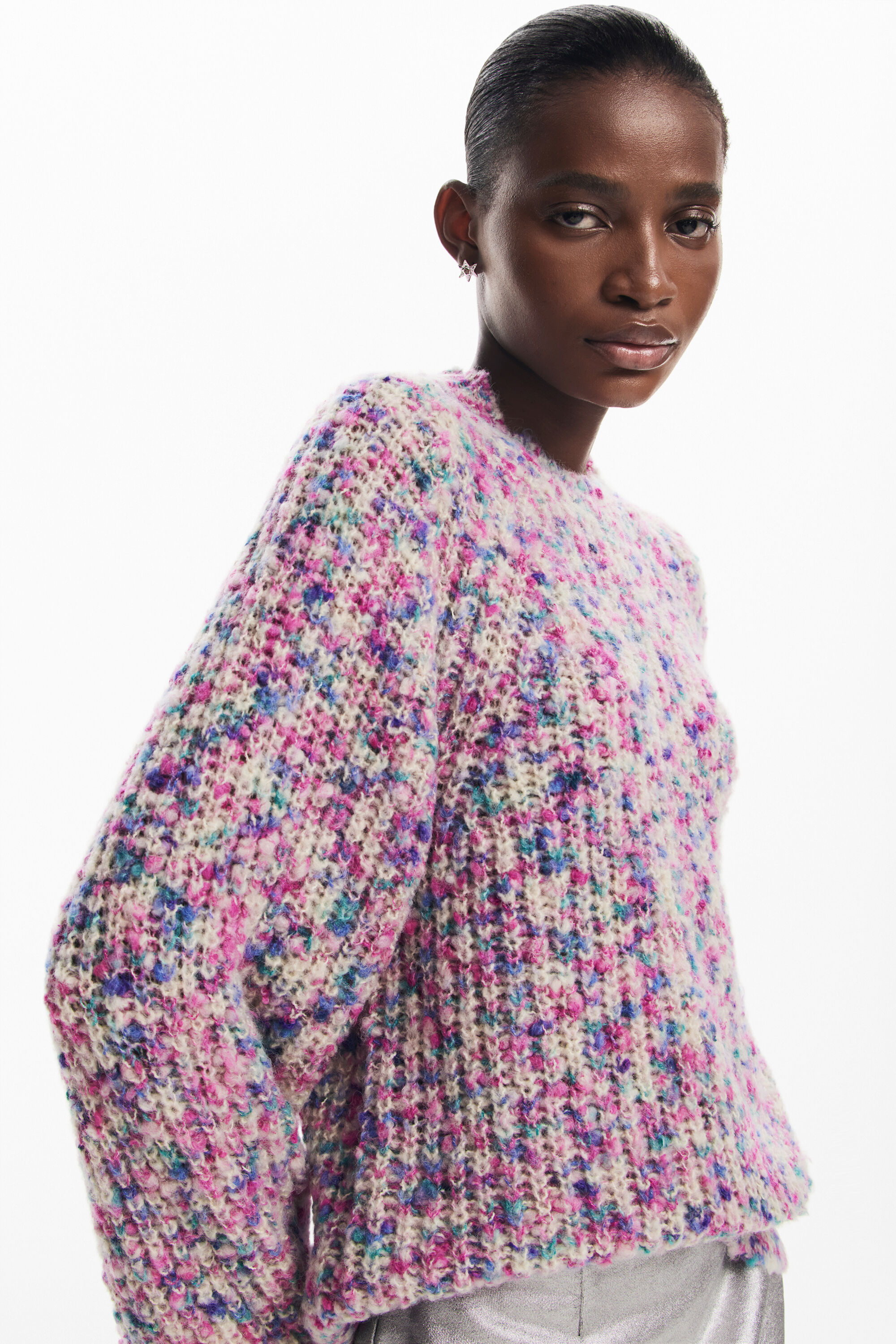 Multi colored sweater women's clearance