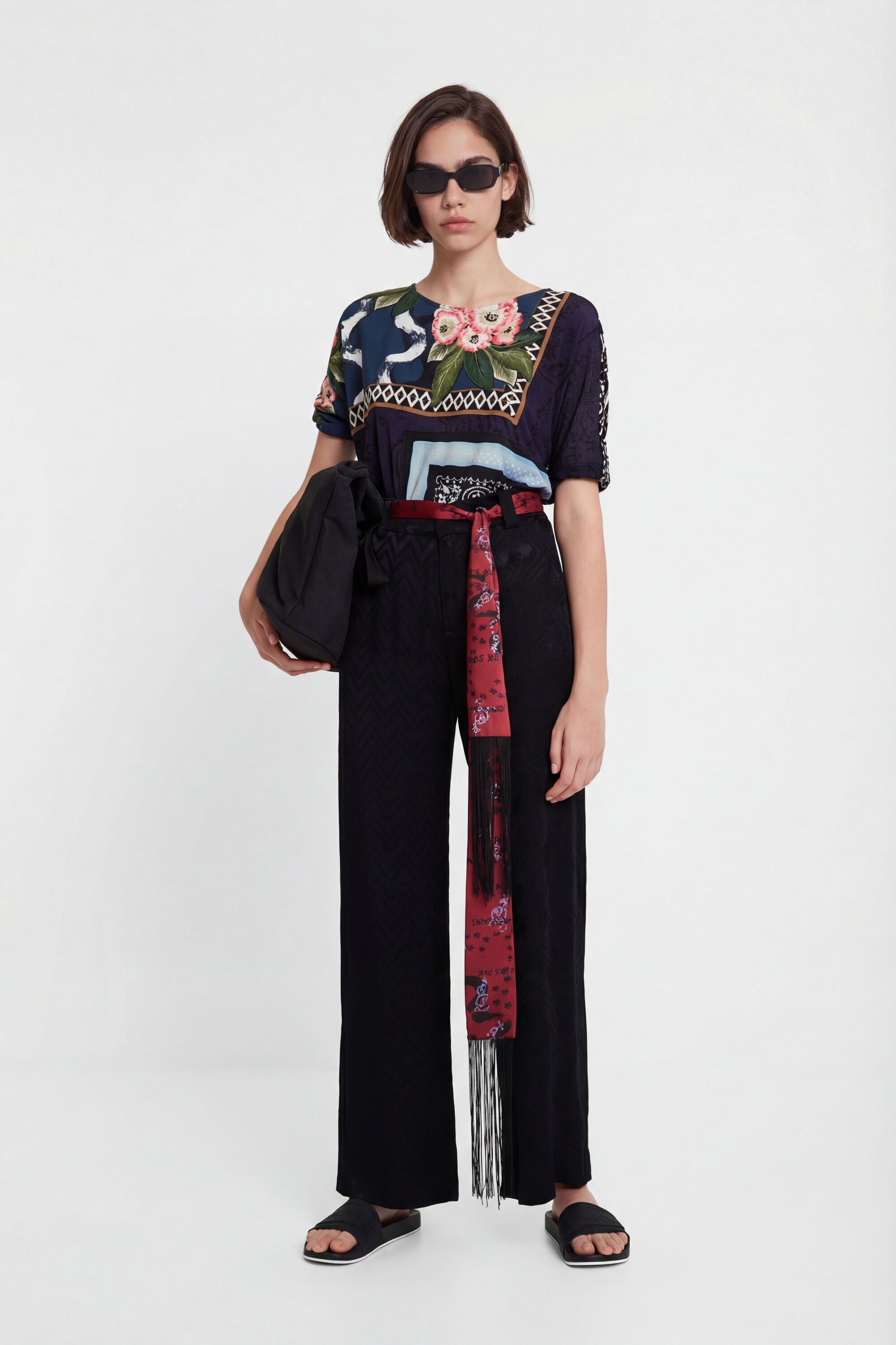 Desigual, Hose mit Tuchgürtel, Viskose, Schwarz, 38