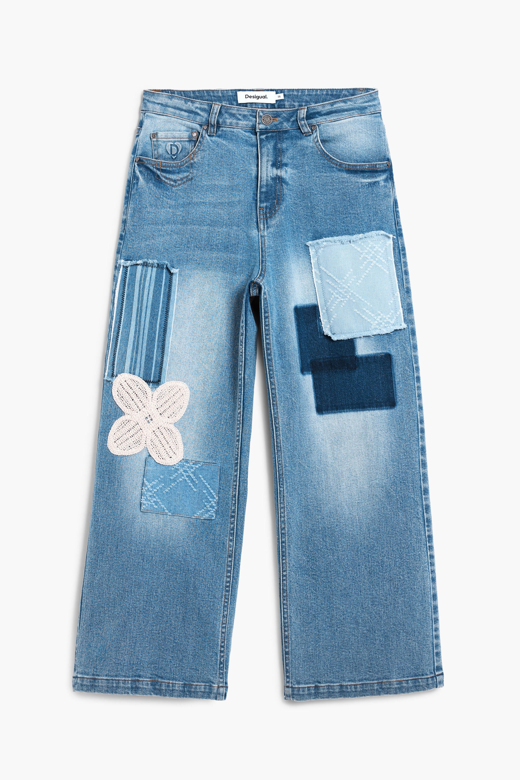 クロシェパッチデニムパンツ 青 女性用 I Desigual.com