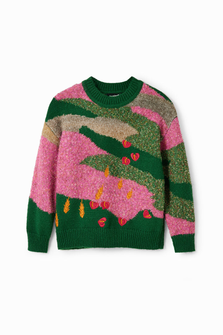 Embroidered jacquard pullover