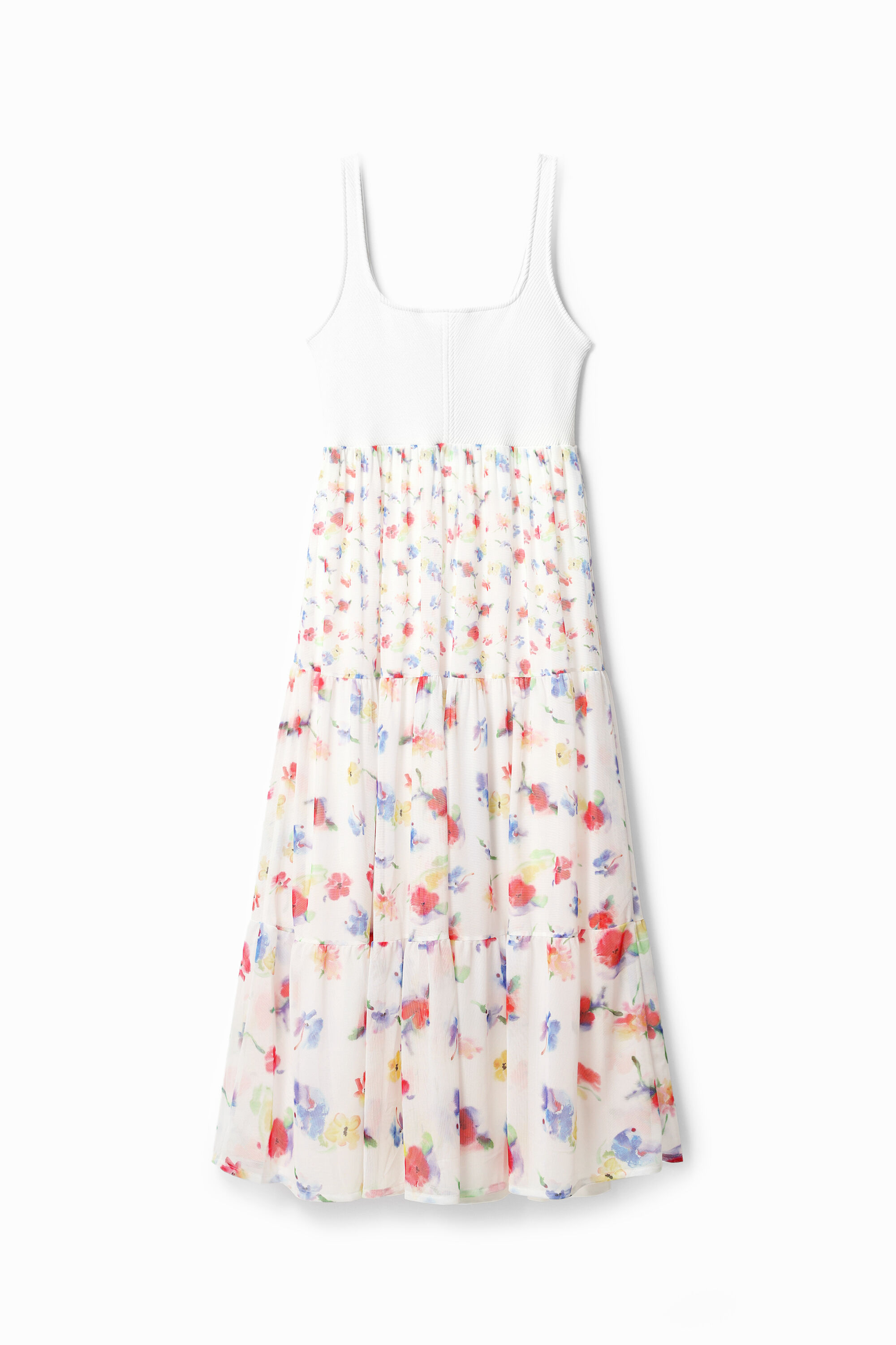 Vestido midi combinado flores - WHITE - XL