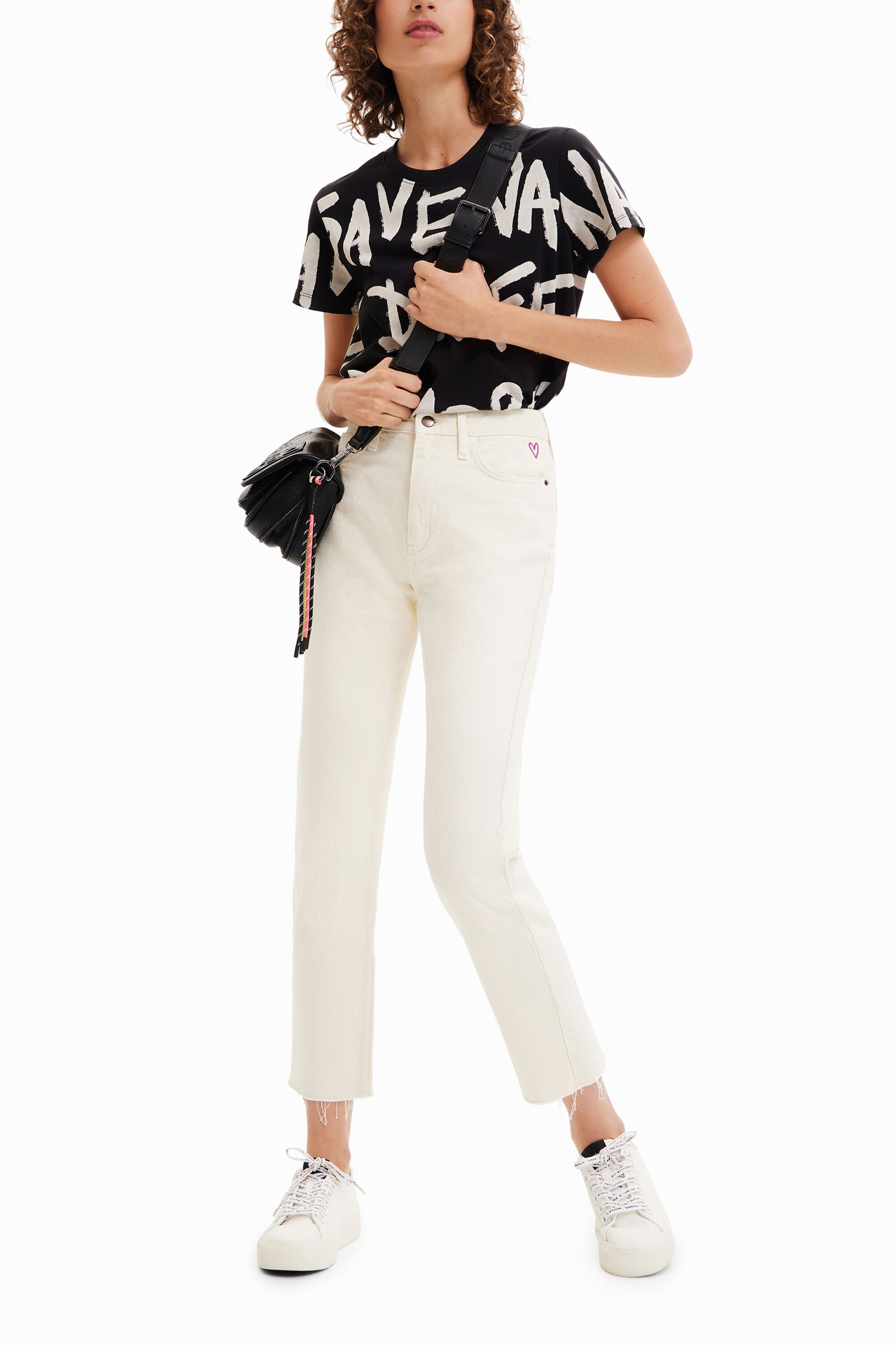 Desigual, Jeans Straight Cropped, Damen, Baumwolle, Weiß, 36