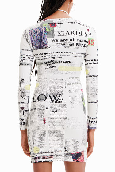 Korte slim fit jurk met krant | Desigual