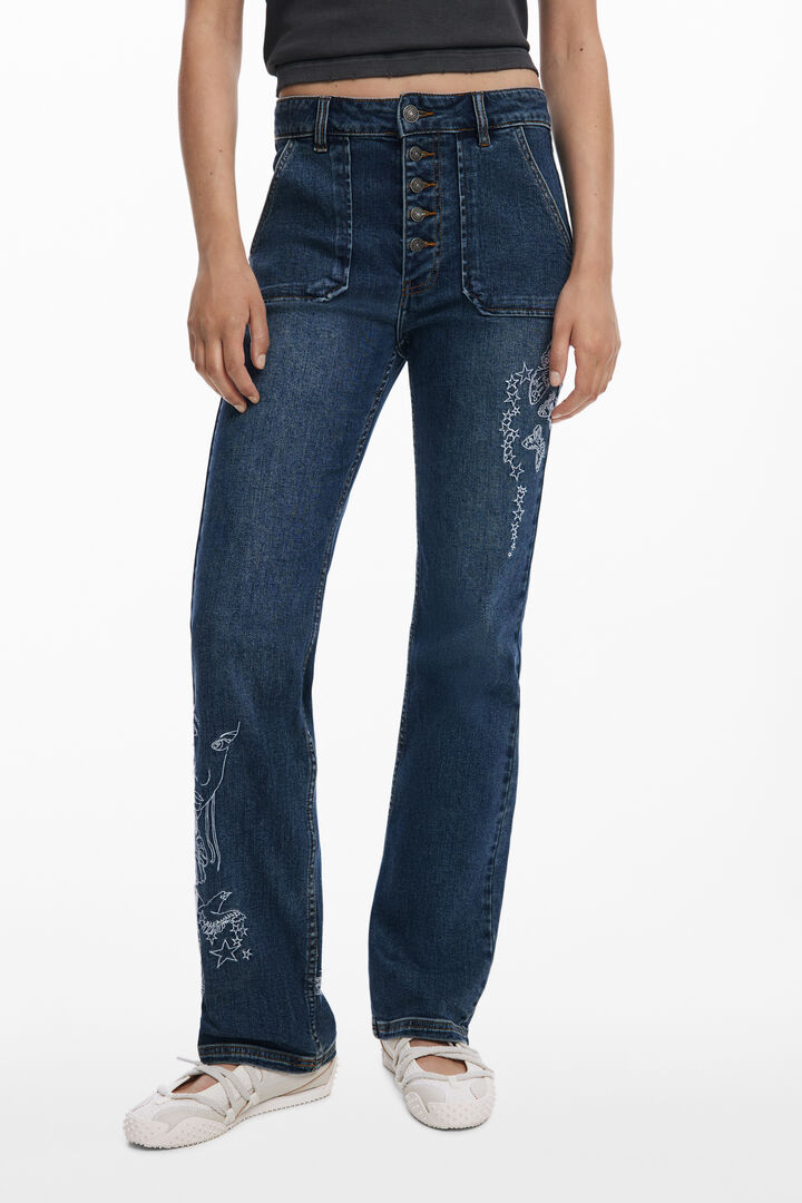 Embroidered jeans with square pockets | Desigual