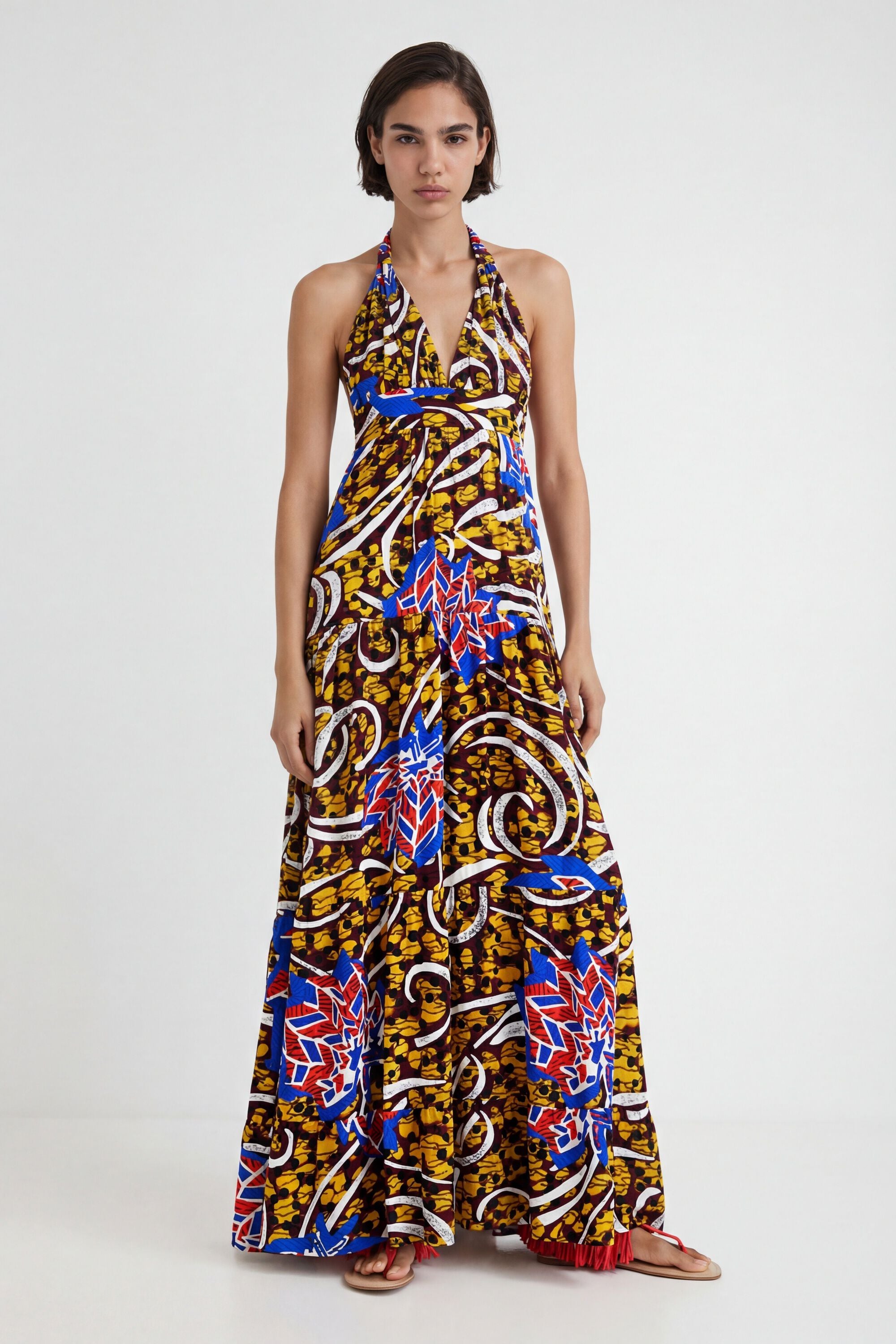 Desigual, Langes Kleid mit Neckholder Stella Jean, Viskose, Gelb, S